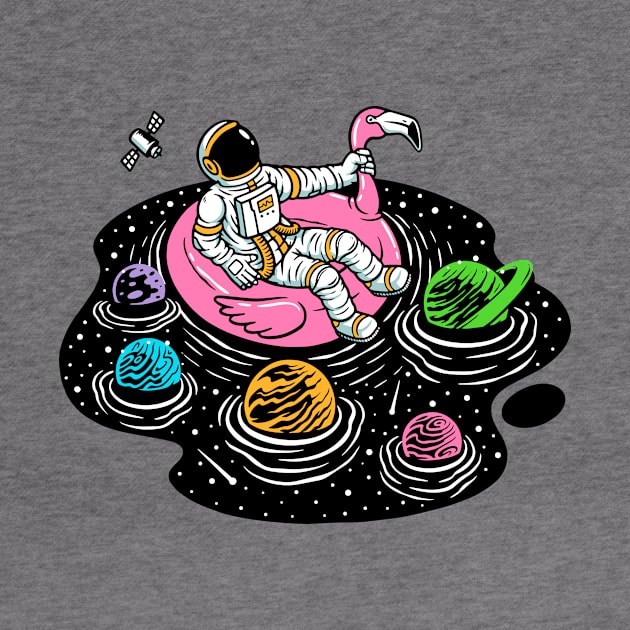 Astronaut Lounging in a Space Pool on a Pink Flamingo Floatie by SLAG_Creative